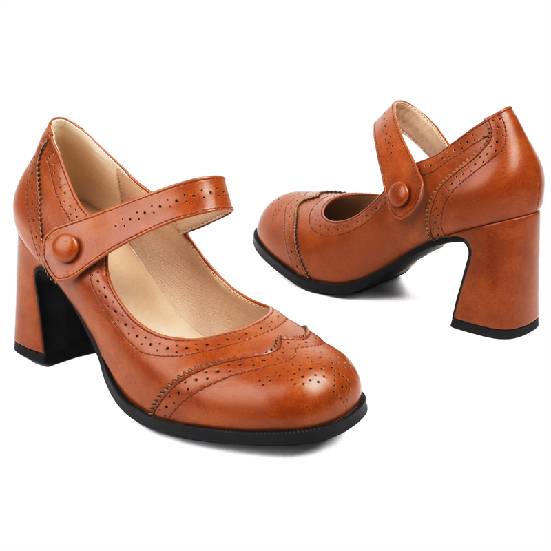 Elegant High Heels Mary Janes Shoes Women Straps Brown Black Heeled Pumps Large Size Office Party Wedding Shoes Ladies Big Size
