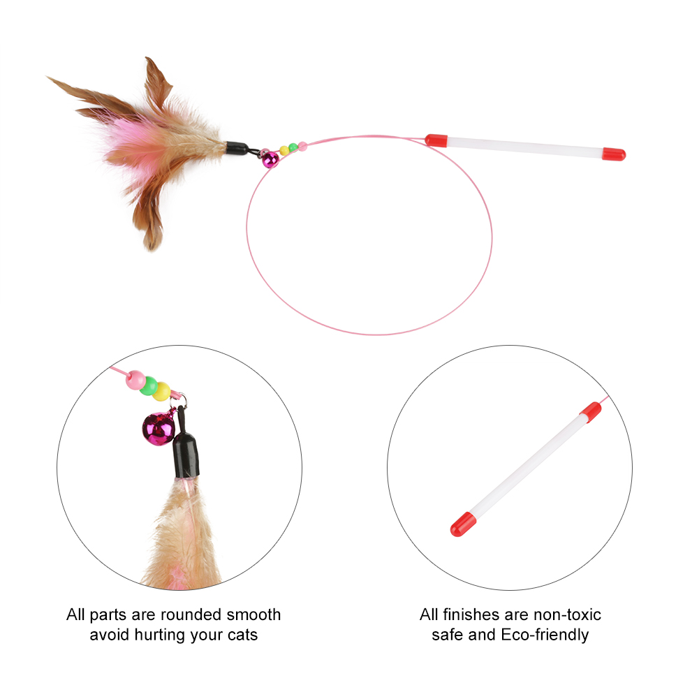 Feather Wire Chaser for Cat and Kitten, Funny Pet Play Toy, Wand Beads