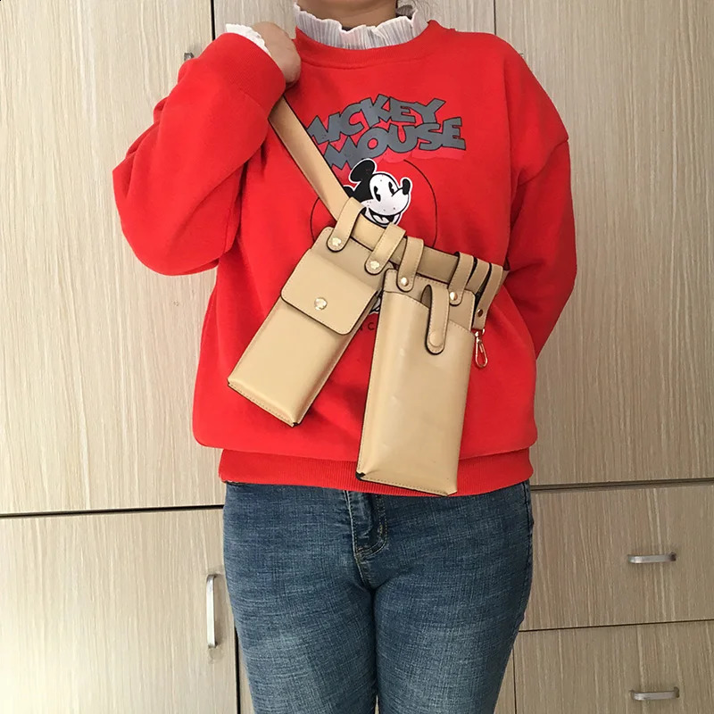 2 PCS Hip Hop Women Belt Bag Streetwear Funny Pack PU Leather Crossbody Tactical Chest Bags Mobile Phone Waist Bag Female Purse 240913