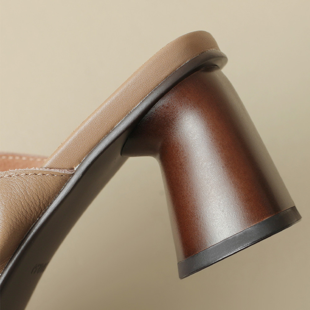 Women's Cow Leather High Heel Open Toe Slip-On Pumps, Elegant Ladies Soft Sandals