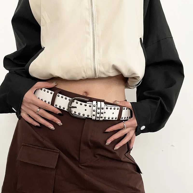 American Hip Hop Belt Womens Wide Belt Y2K Belt Punk Style Willow Nail Black Versatile INS Casual BeltX240914