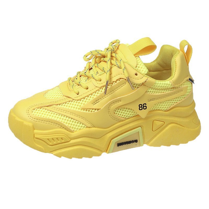 Fashion White Chunky Sneakers Women Shoes Korean Yellow Sneakers Breathable Height Increased Non-slip Casuals Shoes Autumn