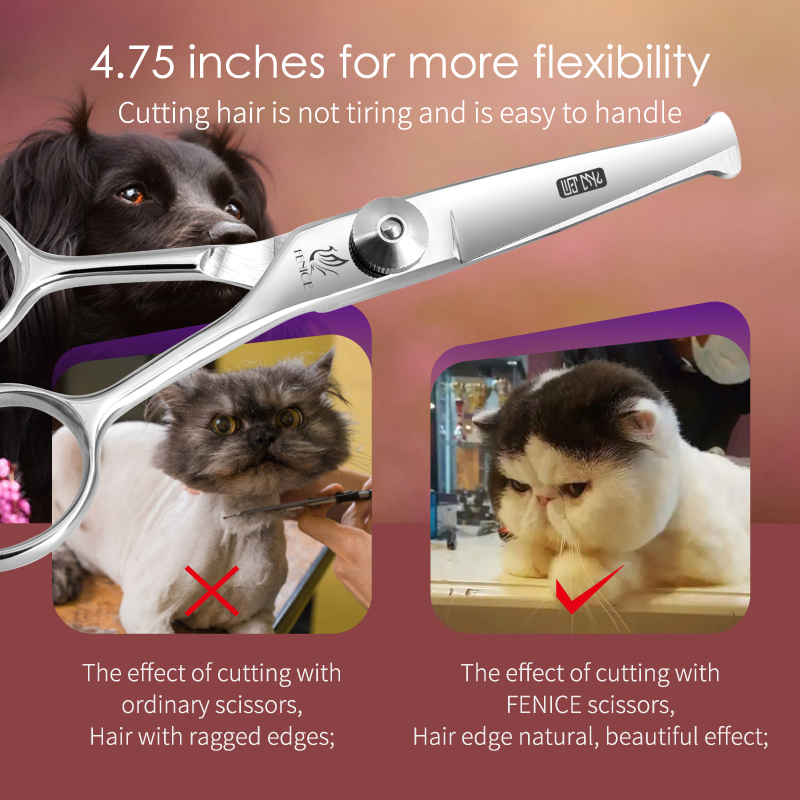 Fenice 4.75 Inch Safety Round Tip Pet Dog Cat Grooming Scissors Straight/Curved/Thinning Shears for Eyes/Face/Foot/Nose