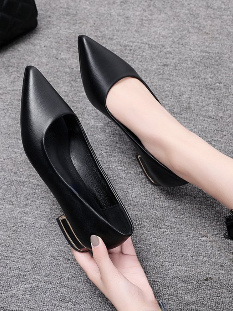Real Leather Women's Pointed Toe Mid-Heel Shoes hot - Thick Heel Work & Casual, Spring/Autumn 2024