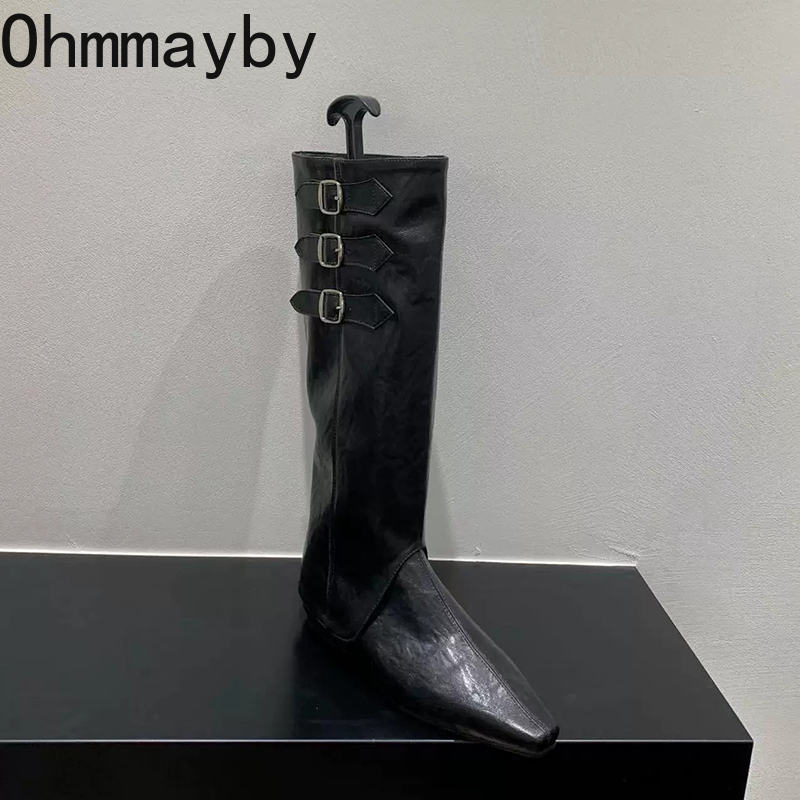 Elevation Internal Women Knee-High Boots Fashion Elegant Belt Buckle Shoes Autumn Winter Pointed Toe Women's Knight Long Booties a062 's