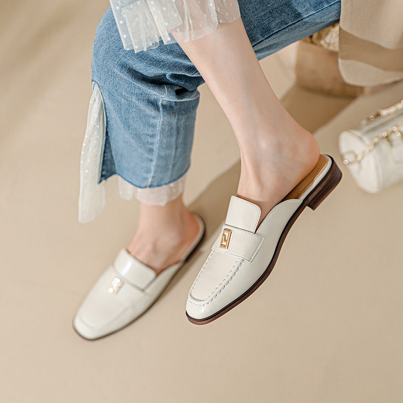 2024 Spring/Summer Women's Sandals Women Shoes Genuine Leather Solid Slippers Shoes for Women Women Slippers Mules Flat Shoes