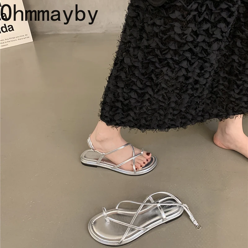 Gladiator Designer Women Sandals Fashion Narrow Band Ladies Outdoor Flats Sandal 2024 Summer Women's Shoes 34b4 's