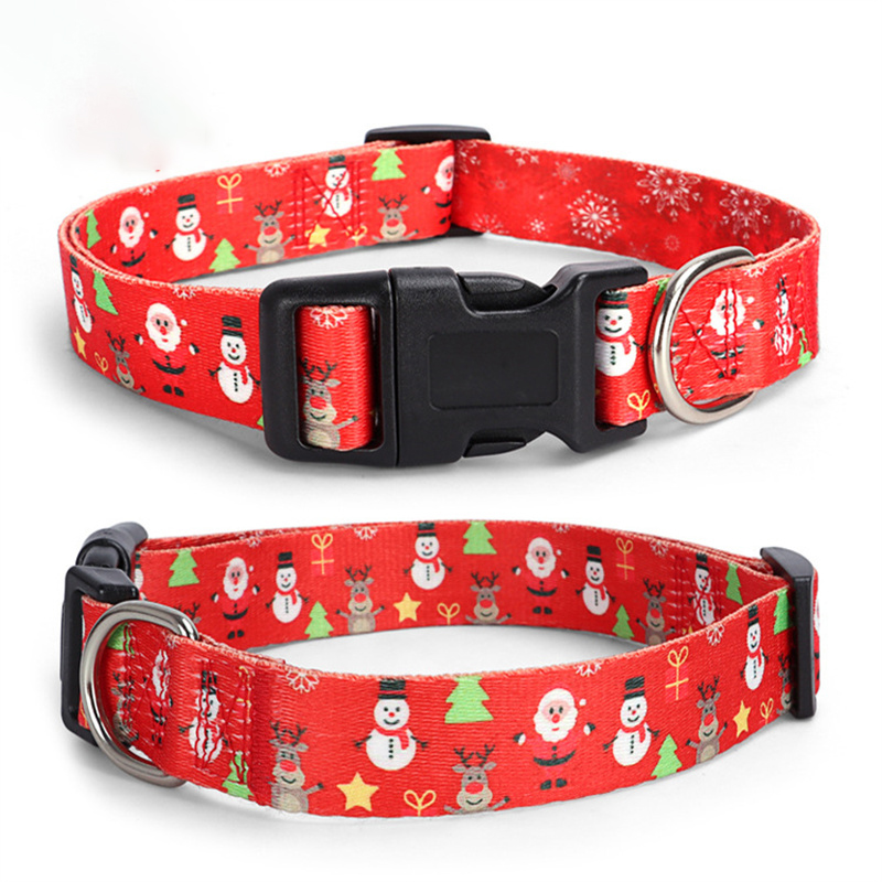 Christmas Pet Collar,Adjustable Dog Collar Christmas Tree Snowman Print Pattern Pet Supplies for Large, Medium，Small Dogs & Cats