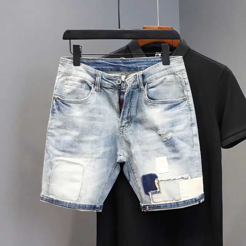 Summer Casual Denim Knee Length Jeans Shorts Men Solid Vintage Washed Cowboy Streetwear Patchwork Fashion Skinny Cropped PantsX240914