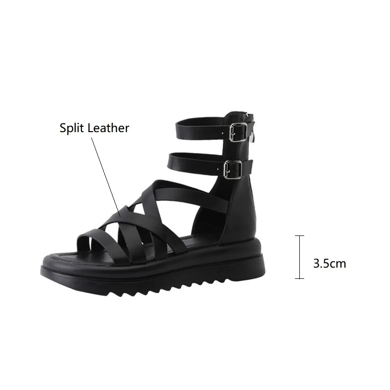 Summer New Split Leather Round Toe for New Handmade Women Sandals Ladies Platform Buckle Gladiator Shoes 7fad Platm