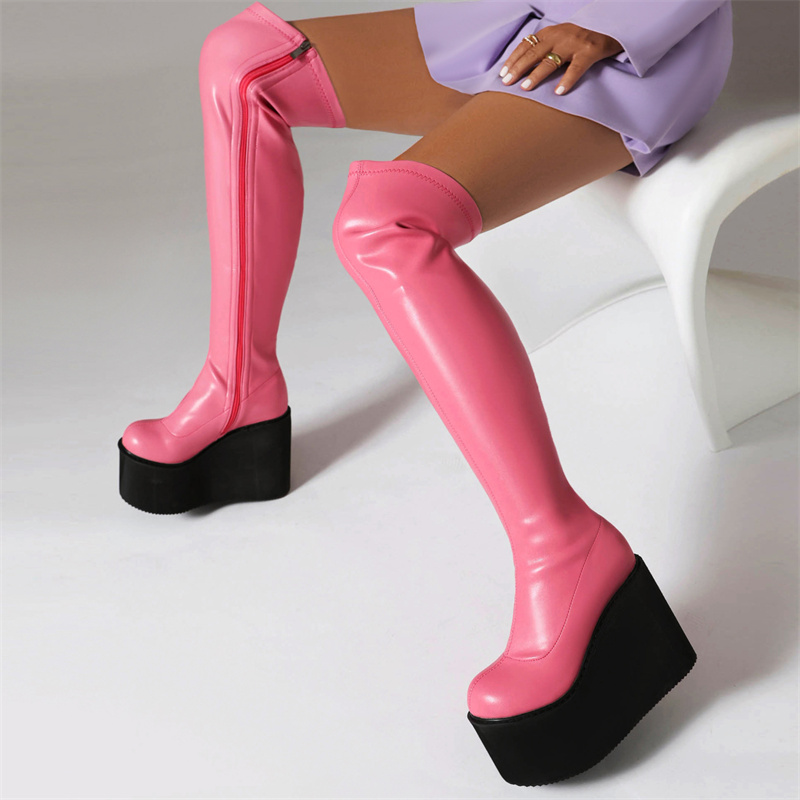Wedge Platform Over Knee High Boots For Women Shoe 2023 Trends Black White Pink Heels Long Boot Winter Shoes Female Waterproof bff8 s