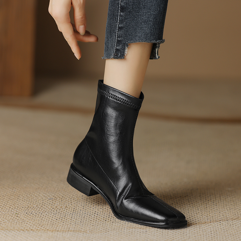 JOZHAMTA Size 34-40 Stretch For Women Winter 2023 Retro Square Toe Chunky Heels Shoes Woman Ankle Boots Elastic Booties