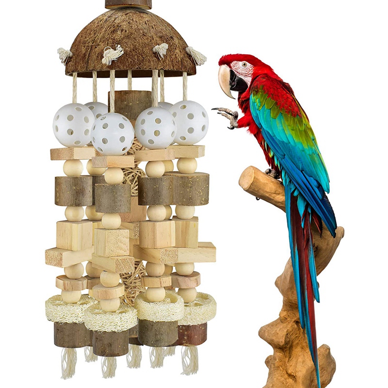 2025 new Toy, Large Natural Wooden Blocks Bird Chewing Parrot Cage Bite Toy Suits For aws Parrots-T02C