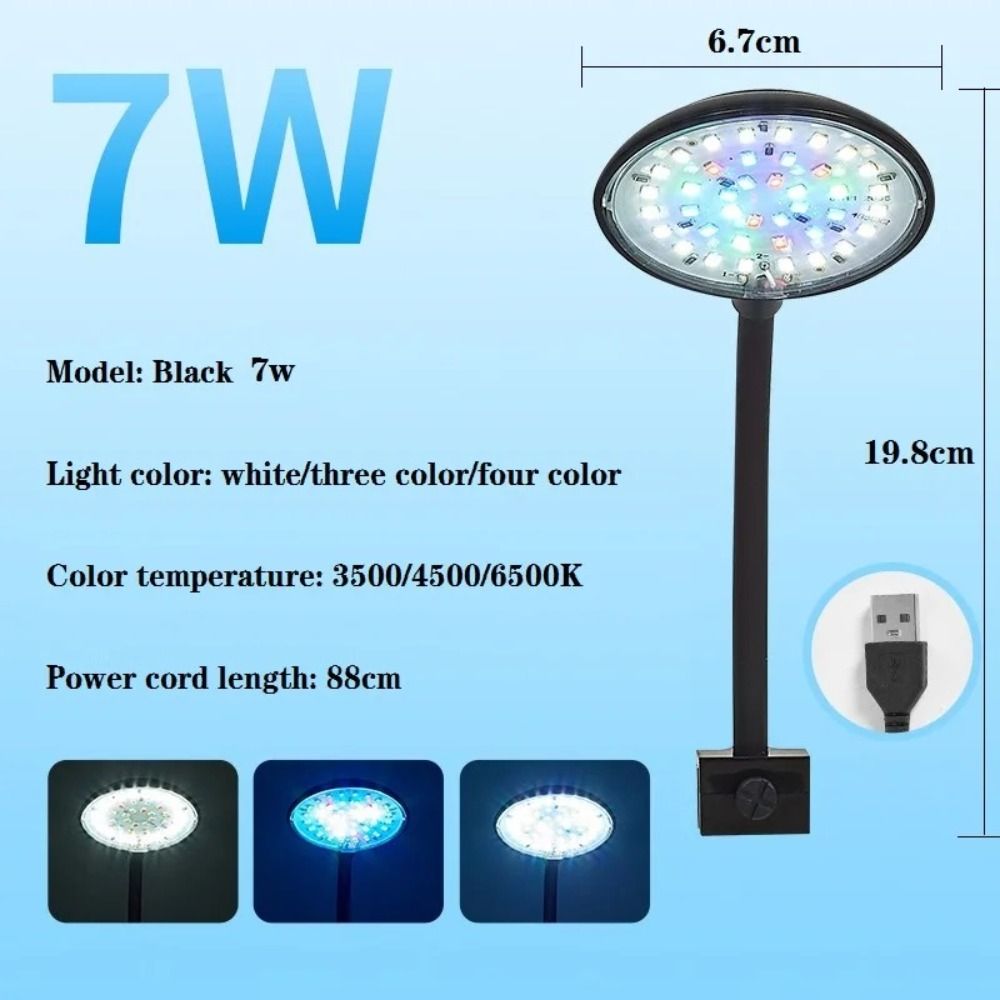 Mini Fish Tank Clip Lamp 360-Degree Rotation Energy Saving LED Aquarium Light Anti-splash Water 5/7W Aquarium Plant Light