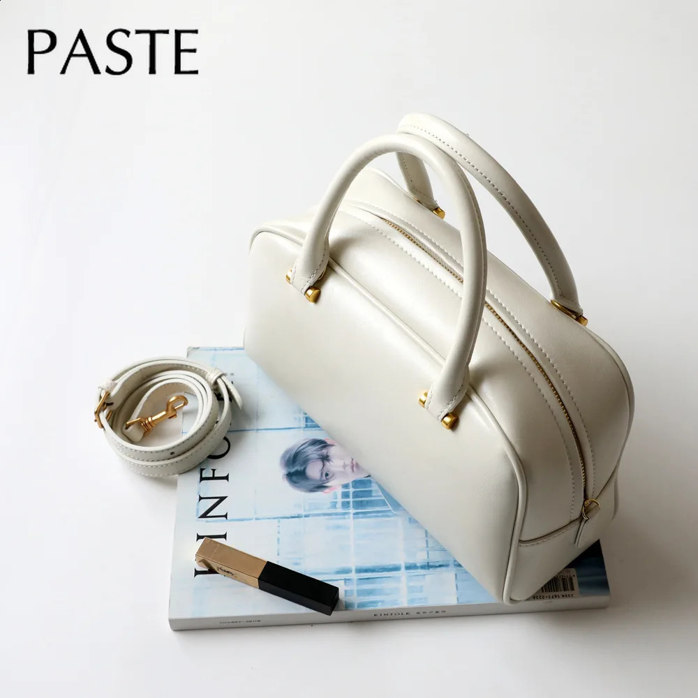 Simple Glossy Coffee Not Easily Dirty Boston Tote Cow Leather Womens Shoulder Bag Retro Street Lady Handbag 240723