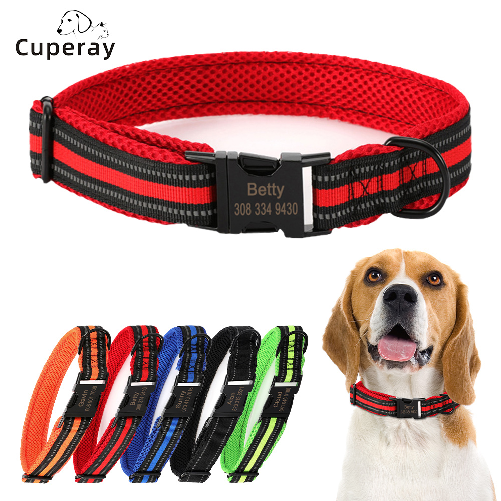 Personalized Reflective Dog Collar,Free Custom Engraved ID Tag Anti-Lost Dog Collar Polyester Mesh Comfortable Soft Pet Supplies