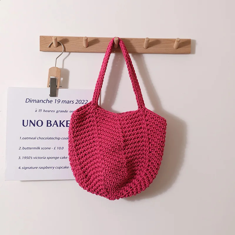 Holiday beach bag Korean retro Ins shoulder cotton woven crochet handbag 240913