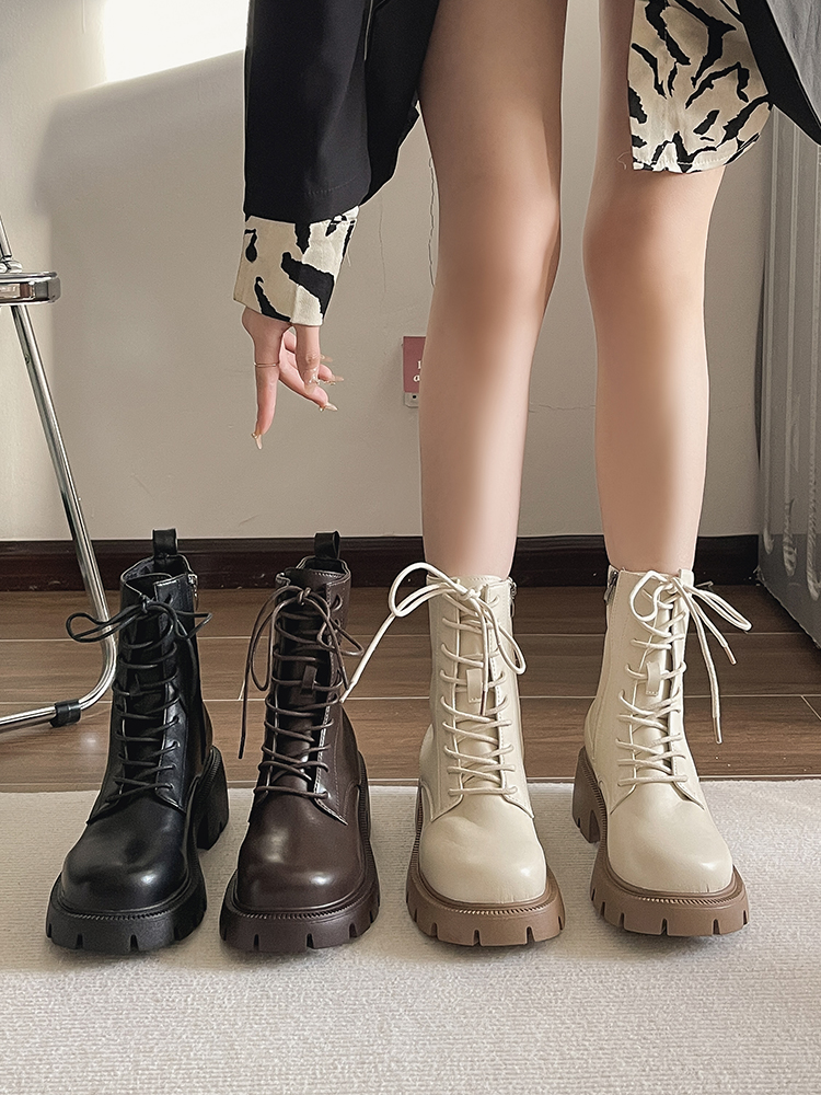 Woman Elegant Boots Flat Heel Female Shoes Boots-Women Round Toe Zipper Lolita Ladies 2023 Rock Ankle Autumn Summer Rubber e147 -Women