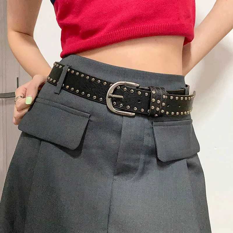 New style rivet black punk style needle buckle belt versatile and high-end for women Y2k belt mens and womens denim beltX240914
