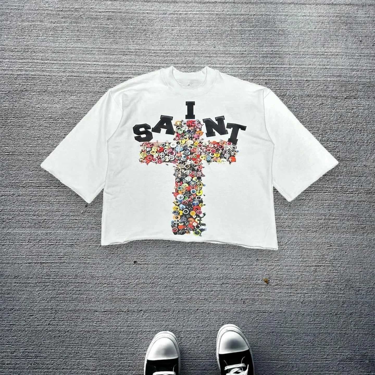 2024 summer new streetwear unisex retro cross pattern X T-shirt Gothic casual 100% pure cotton short sleeved top CL240913