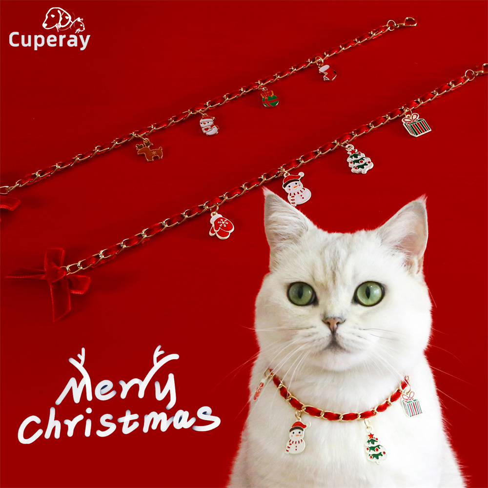 Pet Christmas Metal Velvet Collar Drip Oil Pendant Old Man Tree Gloves Socks Socks Bow Cat & Dog Collar Necklace Cat Accessories