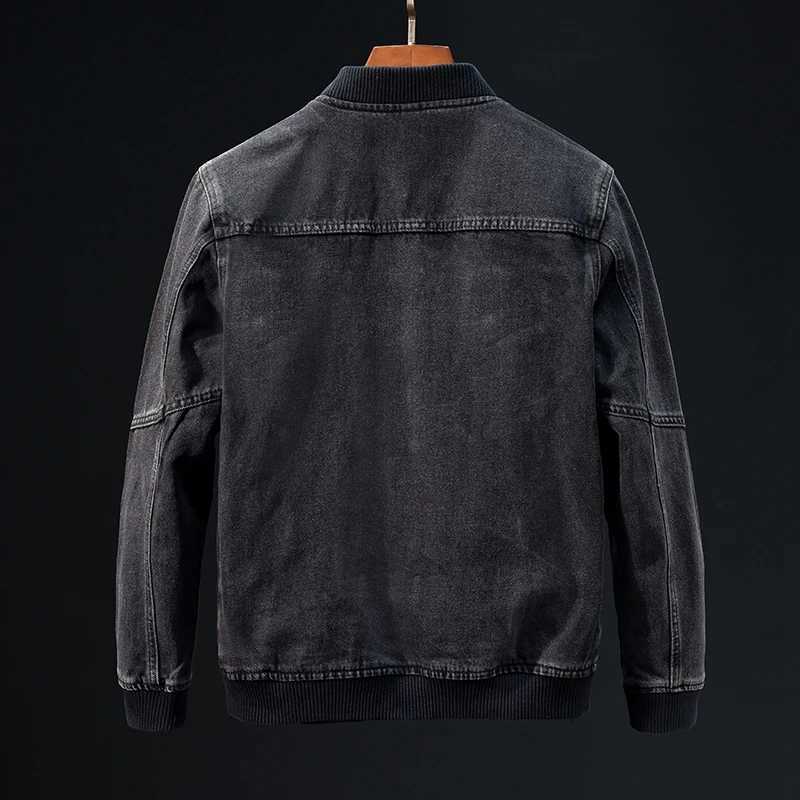2024 new casual fully matched ribbed stand up collar denim jacket mens zipper slim fit street fashion retro jacket W2409147