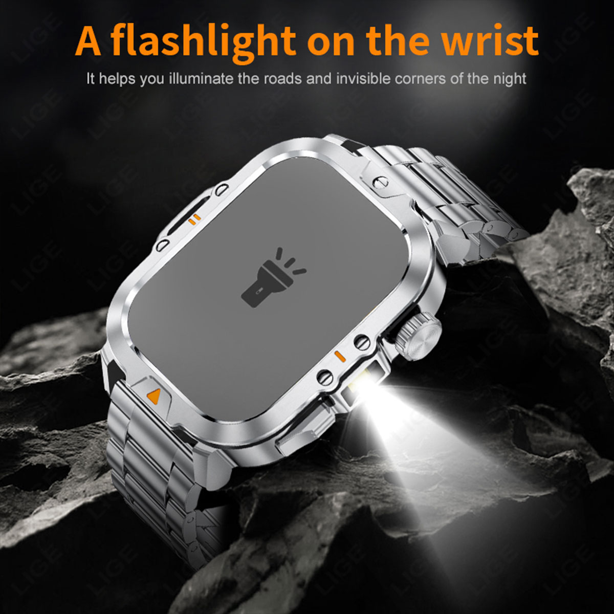 LIGE Smart Watch Square with Handheld Light Meter Step Sports Watch Multi functional Alarm Clock Bluetooth Call Remote Control Camera Watch