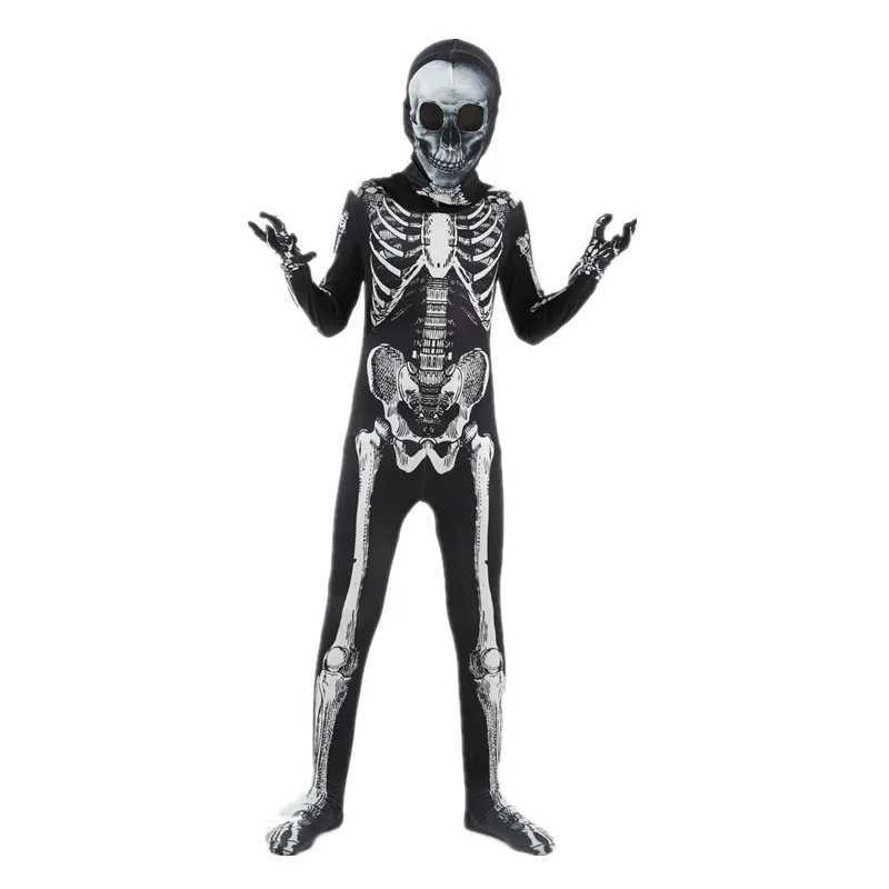 Childrens Skull Horror Hoodie Mens Dark Ghost Skull Tight Halloween Role Play Carnival Costume W240914