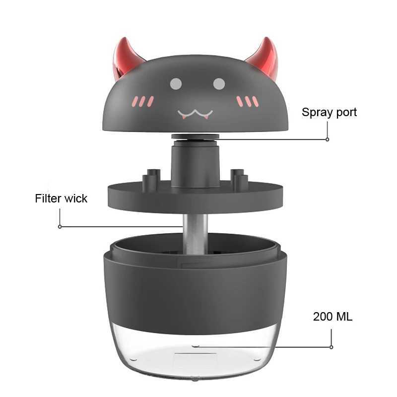Car Air Freshener New Devil Angel Humidifier Mini Ultrasonic Humidifiers Led Night Light Aroma Essential Oil Diffuser USB Fogger Car Air freshenerL240