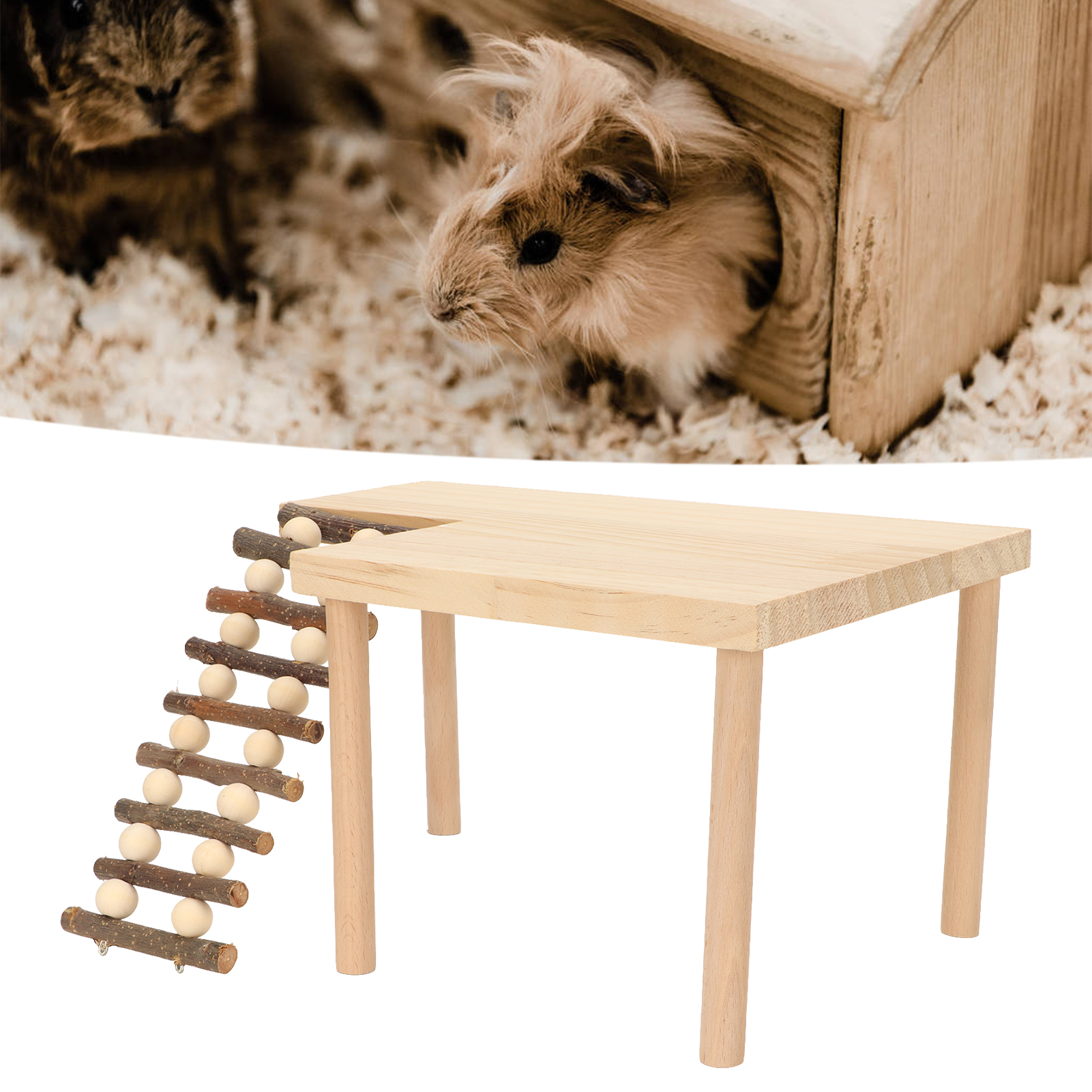 Hamster Climbing Platform 2 Layer Landscaping Natural Wooden Hamster Playing Activity Platform With Ladder
