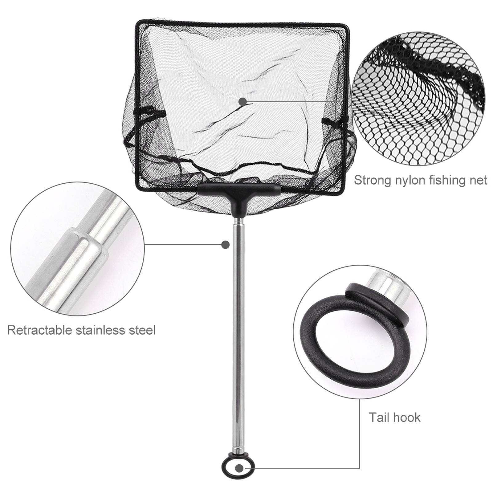 Mesh Fish Tank Net with Long Handle Telescopic Fine Mesh Fishnet with Extendable 33-60cm Long Handle for Aquarium Lakes Ponds