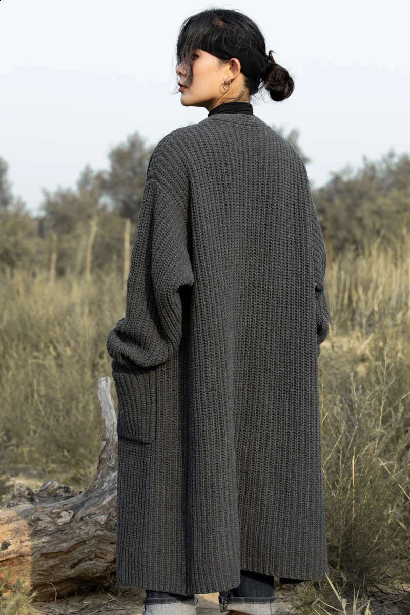 Long BuckleFree Womens Cardigan Pure Wool Knit Coat Free Size Loose AllMatch Casual and Comfortable 240904