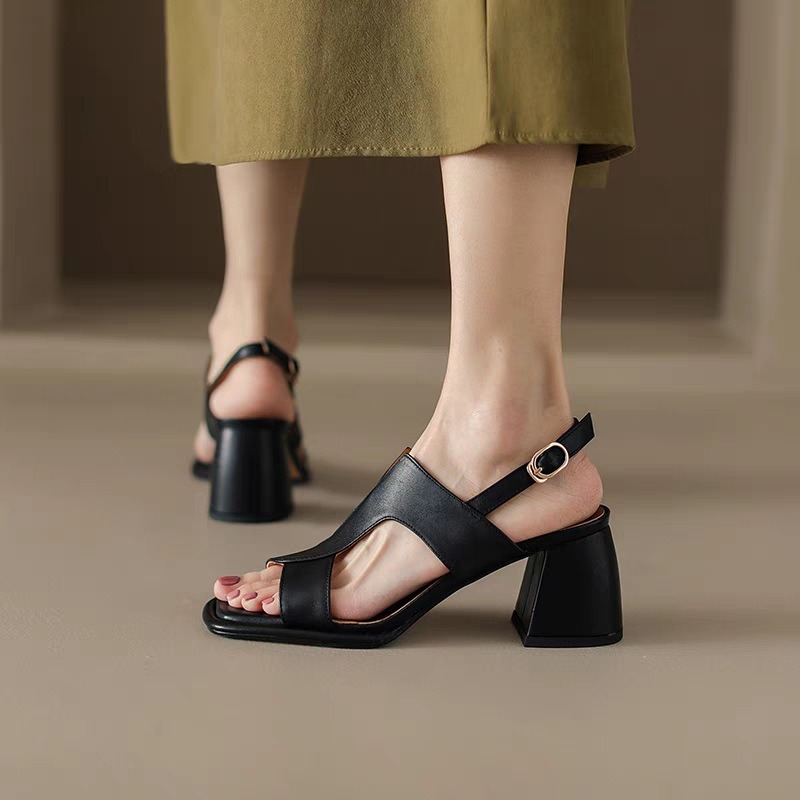 Sandals 2024 Women's Summer Thick Sole High Heels Ladies Sandal Shoes for Women Retro Open Toe Back Strap Sandalias De Mujer dh1102963094-P-S
