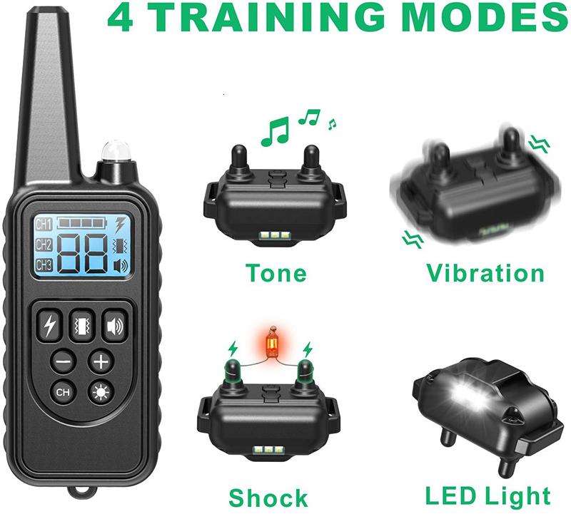Benepaw Led Light Dog Training Collar Waterproof Safe Pet Puppy Shock Collar Beeper Anti Barking Device 4 Modes 800M Control