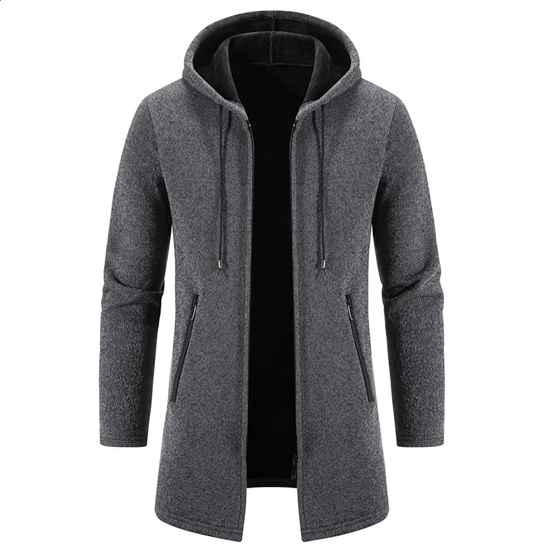 Mens sweater jacket with chain medium length cardigan cashmere cotton blend casual knit mens clothing 240906