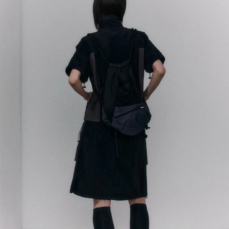 Korean Fashion Nylon Drawstring Handbag Backpack Casual Prefabricated High Capacity Y2K Detachable Mesh Travel Bag 240912