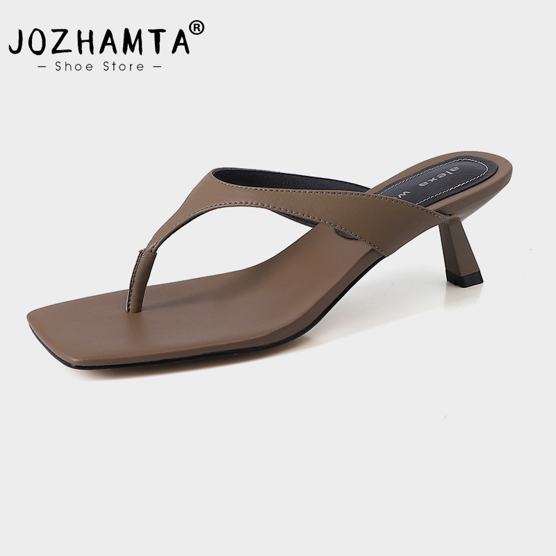 2025 new Size JOZHAMTA 34-40 Women High Heels Mules Sandals Real Leather Flip ps Thin Heel Summer Shoes 2025 Ins Slides Sexy Slippers e8b2