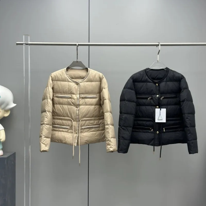 Autumn and winter womens round neck down jacket Y2K casual jacket goose down warm fashion clothing sports single corset 240914