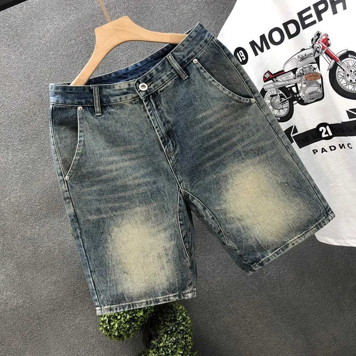 Mens Retro Denim Shorts Casual Knee Length Solid Fashion Cowboy Shorts 2023 Summer New Kpop Boyfriend Streetwear Short JeansX240914