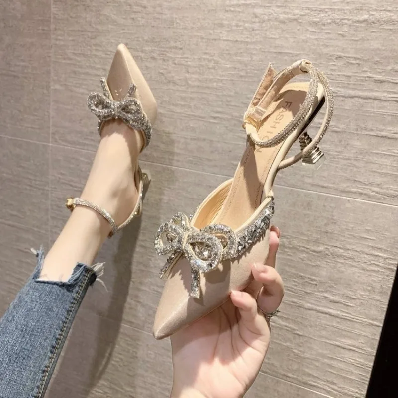 Women Summer 2024 New Rhie Bowknot Women's High Heels Stiletto Shoes Ladies Pointed Toe Pumps High-heeled Sandals New 540a 's -heeled dc6f