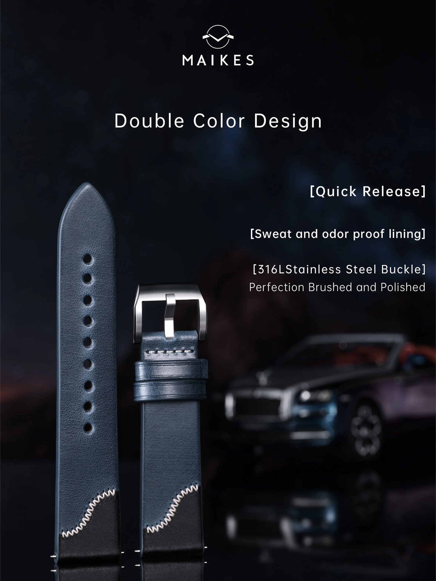 Maikes- Original Double Color Watch Band Quick Release Handmade Top Full Grain Leather Strap 20mm 21mm 22mm 240906