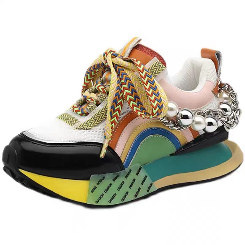 Lace Up Pearl Chain Decorative Women's Vulcanized Shoes Women's Platform Sneakers Zapatos De Mujer Women Shoes