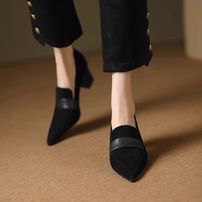 Plus Size 41 Women's Pumps Pointed Toe Boat Shoes High Heels Oxford Shoes Sewing Faux Suede Slip on Chunky Dress Shoes 1736N