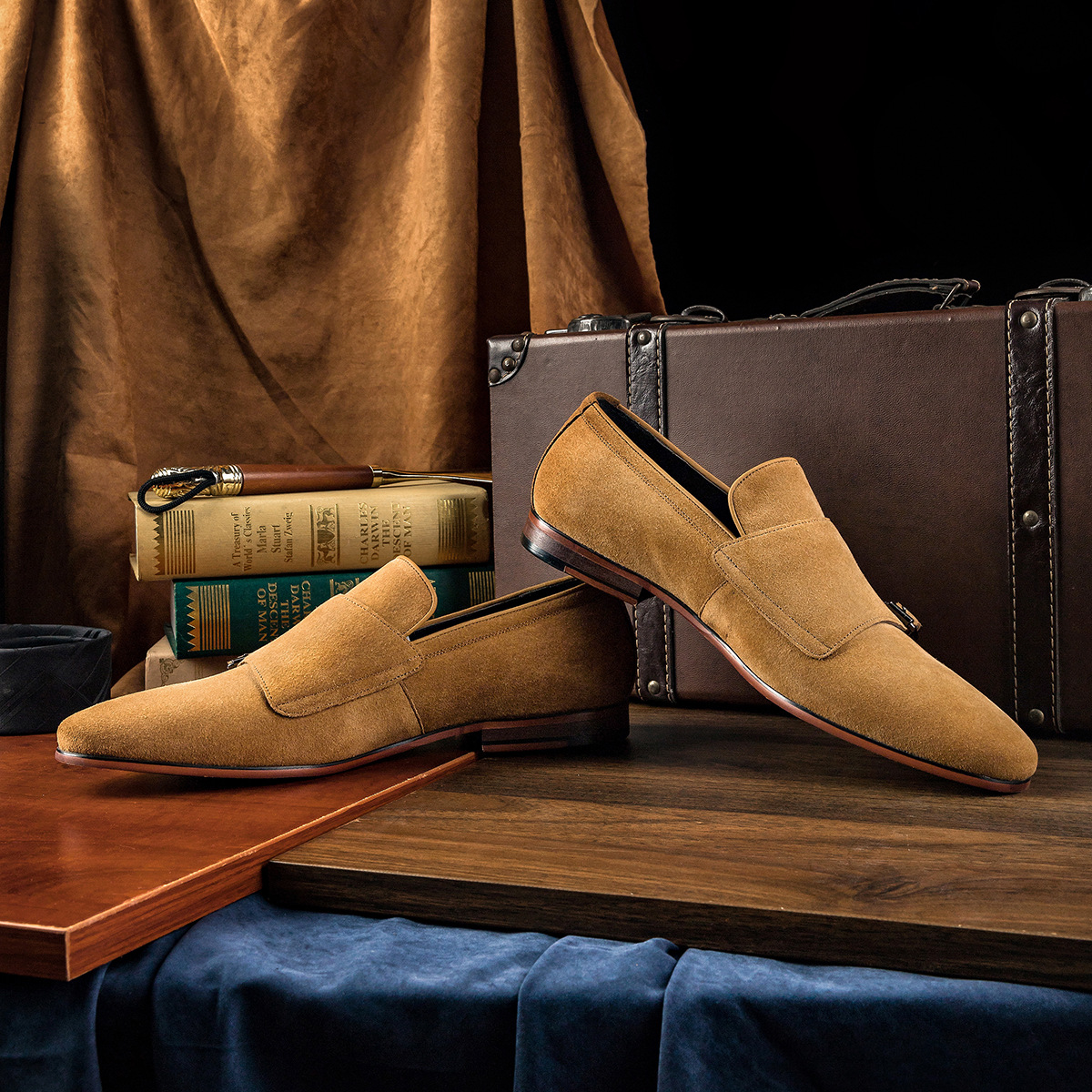 New Cow Suede Double Buckle Monk Shoes Yellow Breathable Men Casual Shoes Handmade Zapatos De Hombre Men Shoes