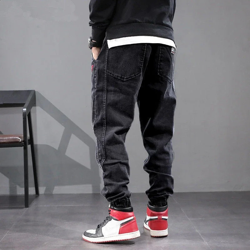 Elastic Cropped Mens Jeans Stretch Man Cowboy Pants Trousers Black Oversize Korean Style Regular Fit est Casual Long 240912
