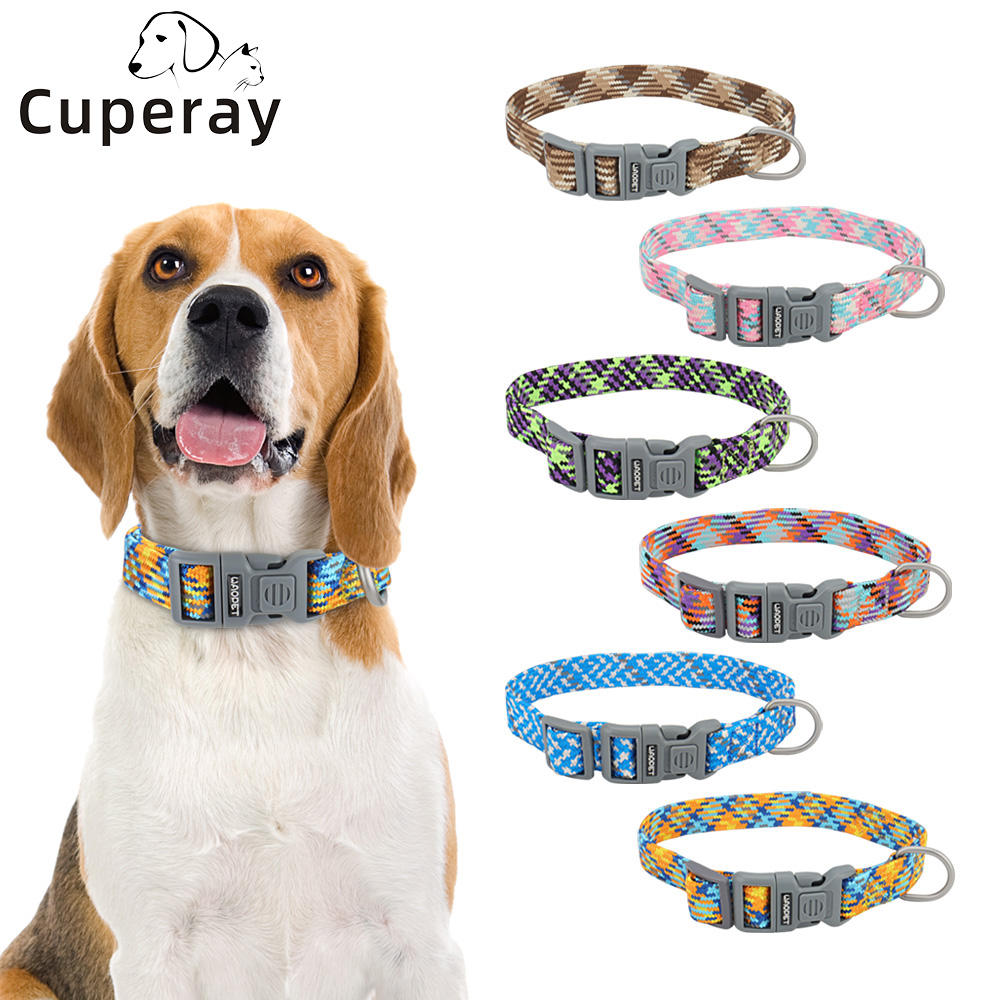 3M Reflective Dog Collars Adjustable Dog Collar Multi-Colored Stripe Nylon Pet Collars for Large & Medium Dogs Outdoor Adventure