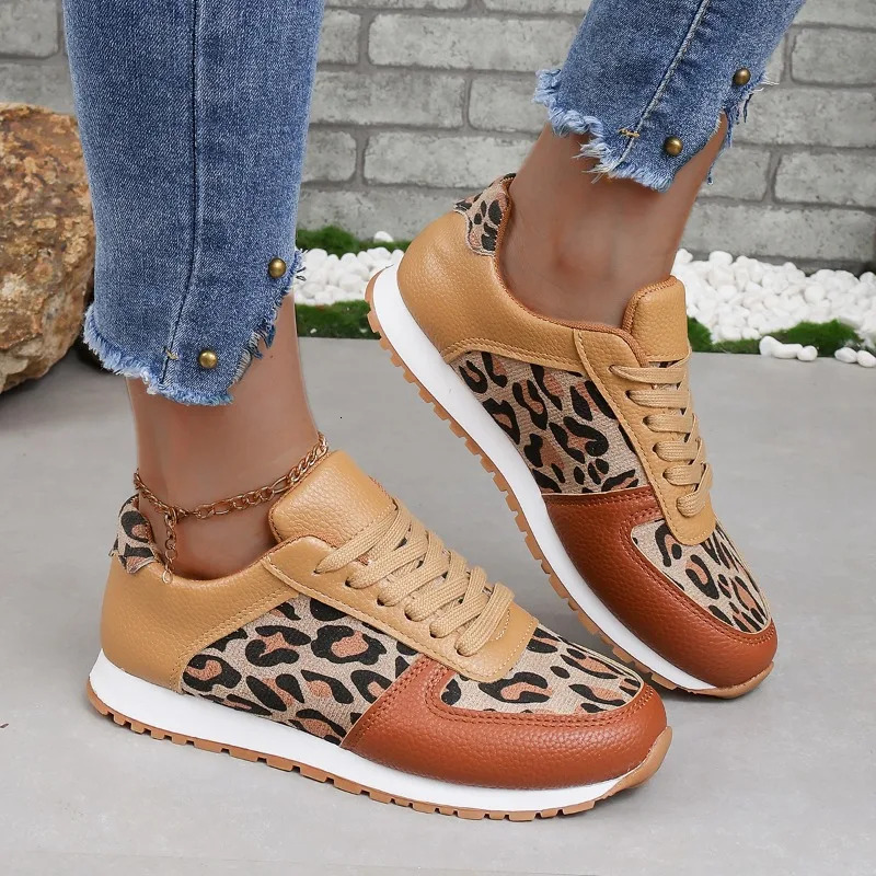 Hot Sale Leopard Women Sneakers Lightweight Vulcanize Comfort Soft Lace-up Lady Shoes Outdoor Sneaker Tennis atos Mujer