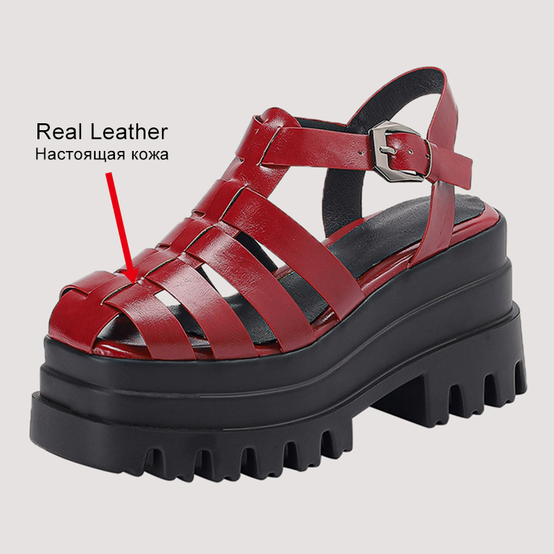 JOZHAMTA Size 35-42 Women Sandals Genuine Leather Rome Buckle Strap Platform Shoes For Women Summer High Heels Elegant Sandalias