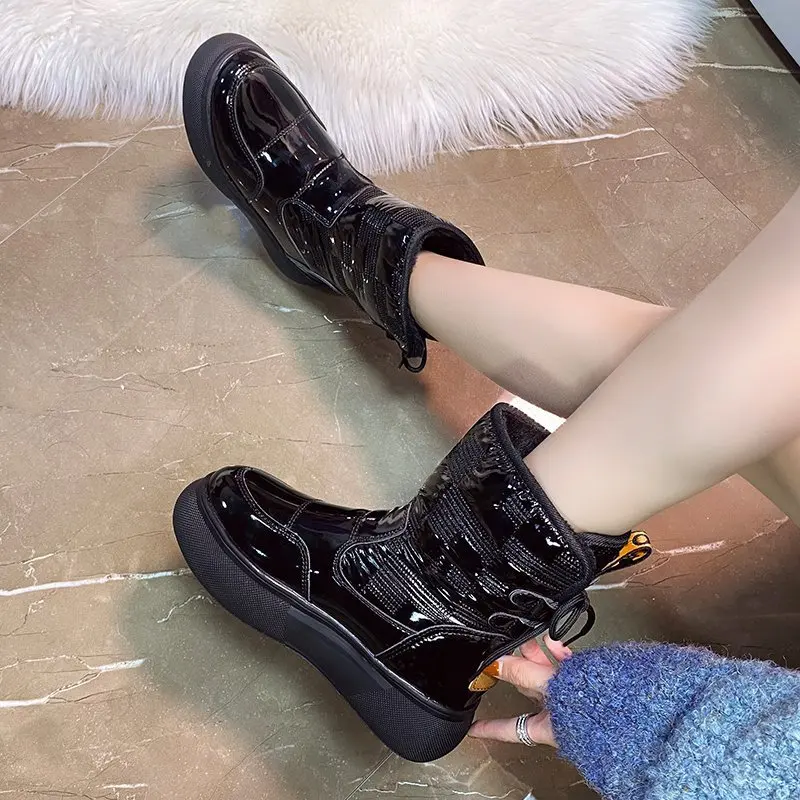 Warm Fur Ankle Furry Boots Women Snow Shoes Platform Pu Short Leather Boot Winter Thick Plush White Black Casual Botas De Mujer