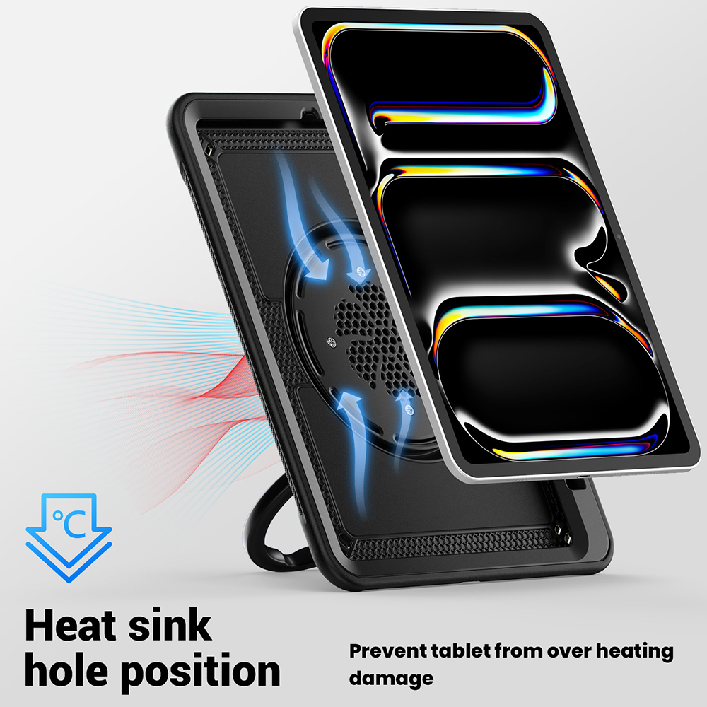 Case For iPad Pro 11 inch 2024 M4 Handle Grip 360 Rotating Kickstand Tablet Cover Ultralight Armor TPU + PC Rugged Shockproof Cases with Screen PET Fi